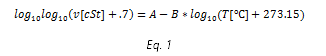 Equation calculating Kinematic Viscosity