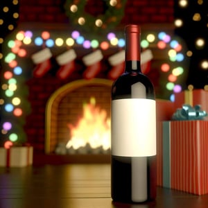 a bottle of wine with holiday background realistic