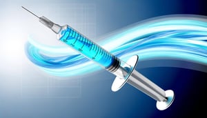 medical syringe with blue water flowing in the back in a modern and cool image and no text