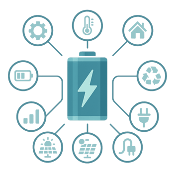 rechargeable battery high tech infographic with no texts just icons