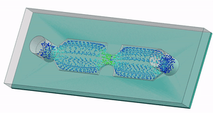 animation of flow through an extensional VROC chip